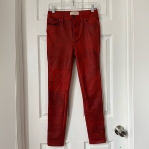 We the Free Skinny Jeans Micro Suede Pants Women' sz 27 Red Marbling